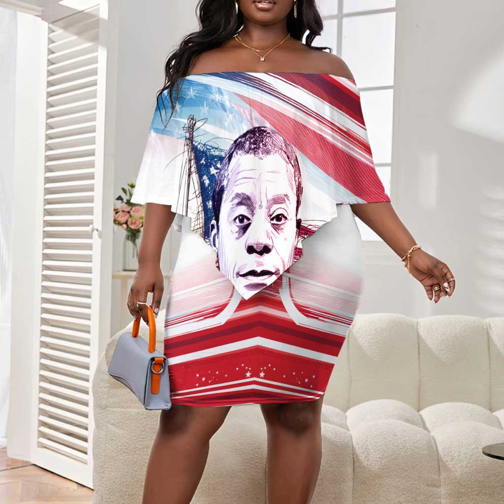 James Baldwin Off Shoulder Short Dress Artistic Portrait Quote on Love and Awareness Civil Rights Tribute - Wonder Print Shop