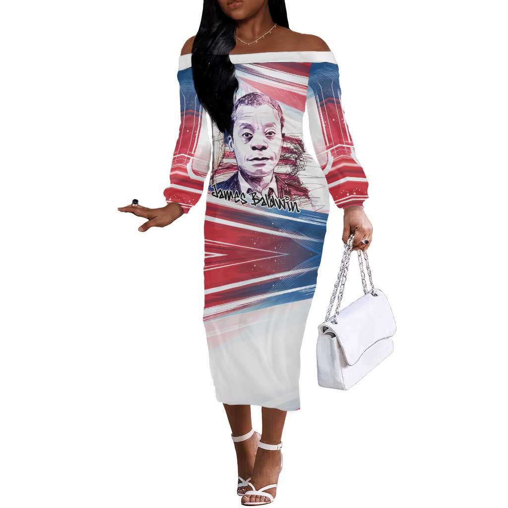 James Baldwin Off The Shoulder Long Sleeve Dress Artistic Portrait Quote on Love and Awareness Civil Rights Tribute - Wonder Print Shop