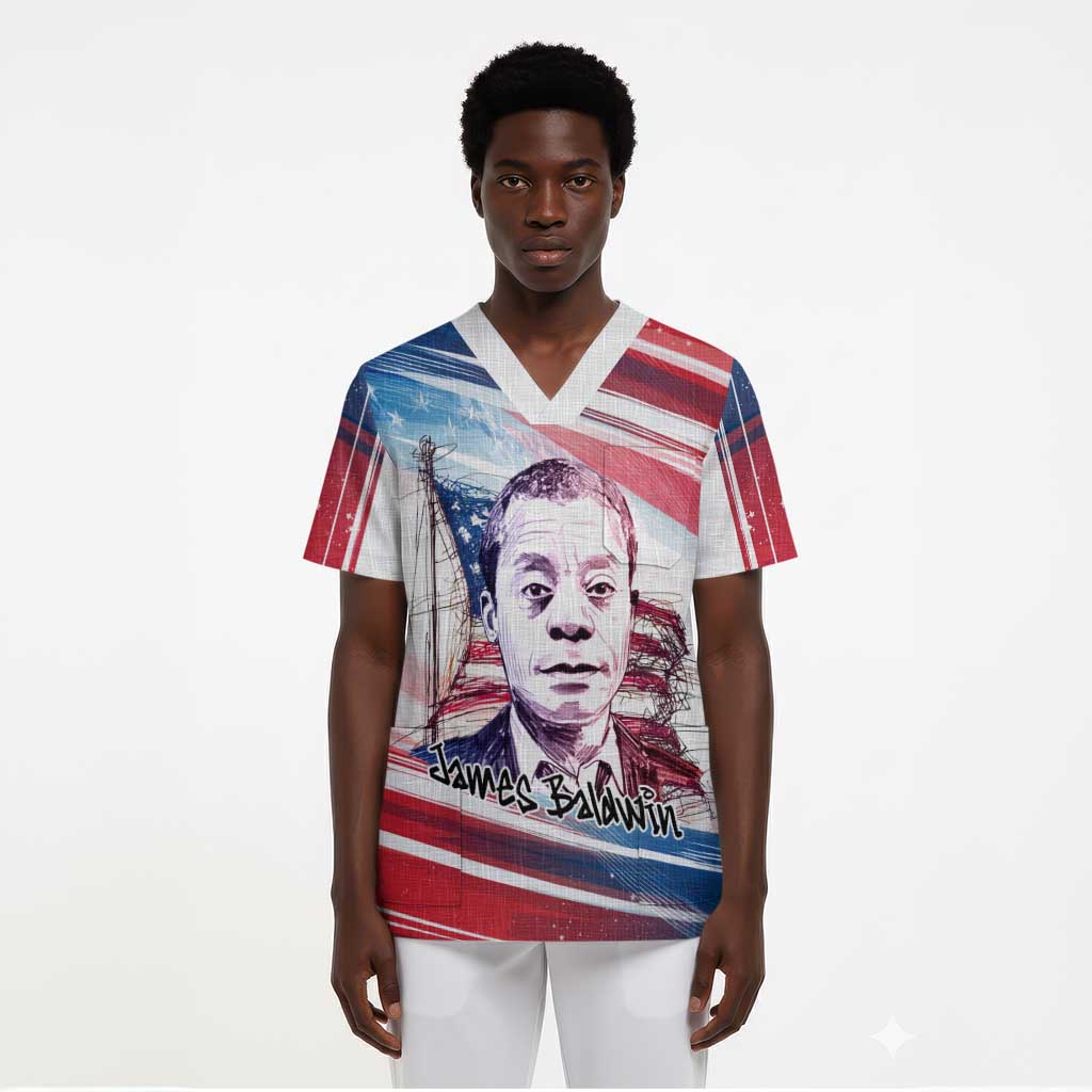 James Baldwin Scrub Top Artistic Portrait Quote on Love and Awareness Civil Rights Tribute - Wonder Print Shop