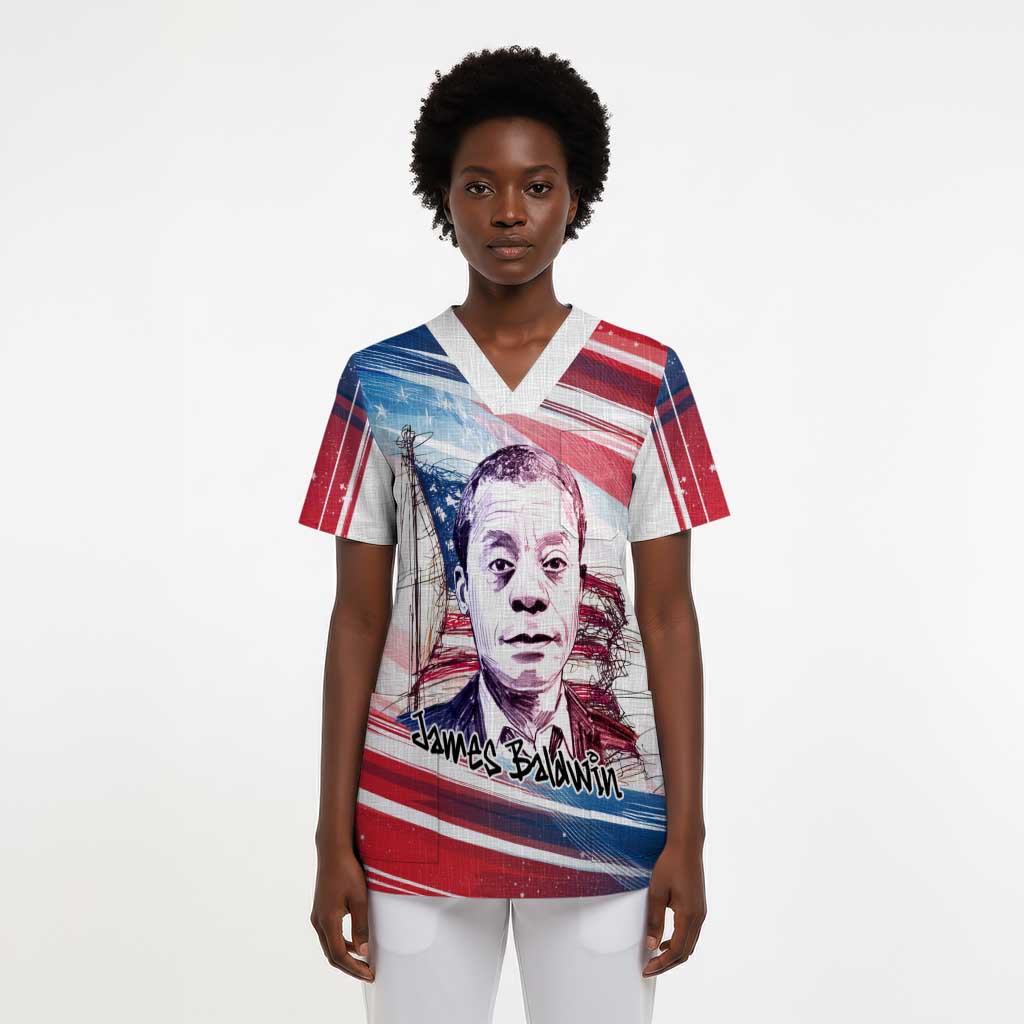 James Baldwin Scrub Top Artistic Portrait Quote on Love and Awareness Civil Rights Tribute - Wonder Print Shop
