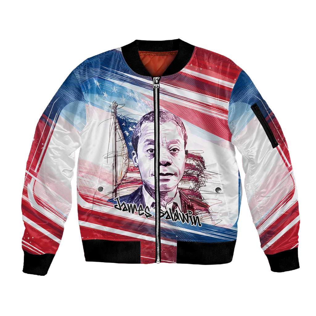 James Baldwin Sleeve Zip Bomber Jacket Artistic Portrait Quote on Love and Awareness Civil Rights Tribute - Wonder Print Shop
