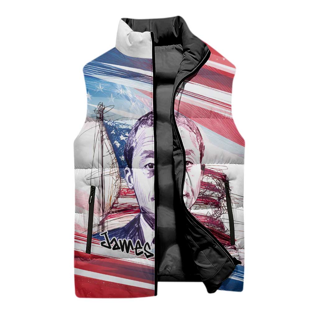 James Baldwin Sleeveless Puffer Jacket Artistic Portrait Quote on Love and Awareness Civil Rights Tribute - Wonder Print Shop