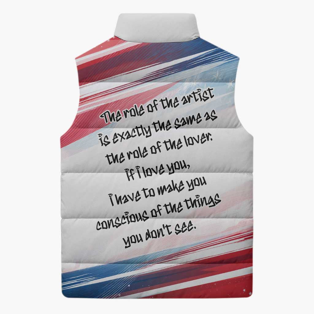 James Baldwin Sleeveless Puffer Jacket Artistic Portrait Quote on Love and Awareness Civil Rights Tribute - Wonder Print Shop