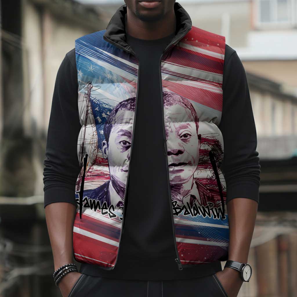 James Baldwin Sleeveless Puffer Jacket Artistic Portrait Quote on Love and Awareness Civil Rights Tribute - Wonder Print Shop