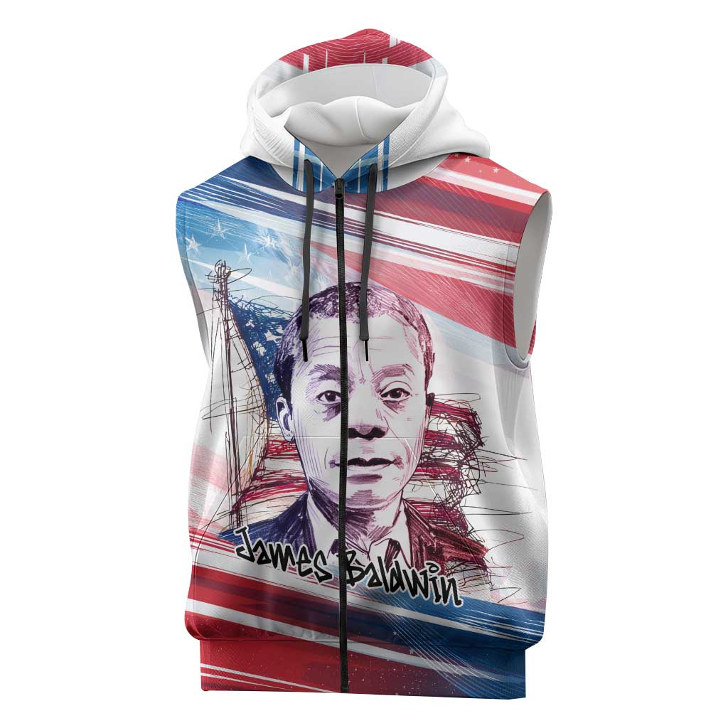 James Baldwin Sleeveless Zip Hoodie Artistic Portrait Quote on Love and Awareness Civil Rights Tribute - Wonder Print Shop