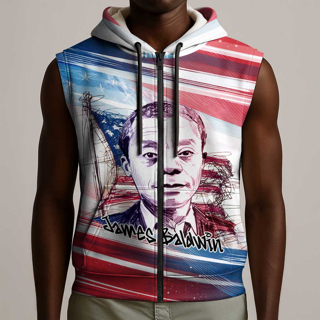 James Baldwin Sleeveless Zip Hoodie Artistic Portrait Quote on Love and Awareness Civil Rights Tribute - Wonder Print Shop