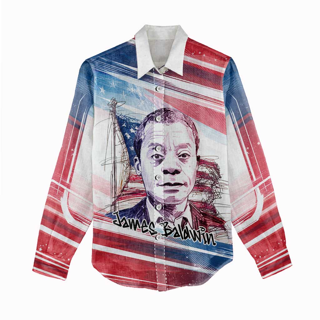 James Baldwin Women Casual Shirt Artistic Portrait Quote on Love and Awareness Civil Rights Tribute - Wonder Print Shop