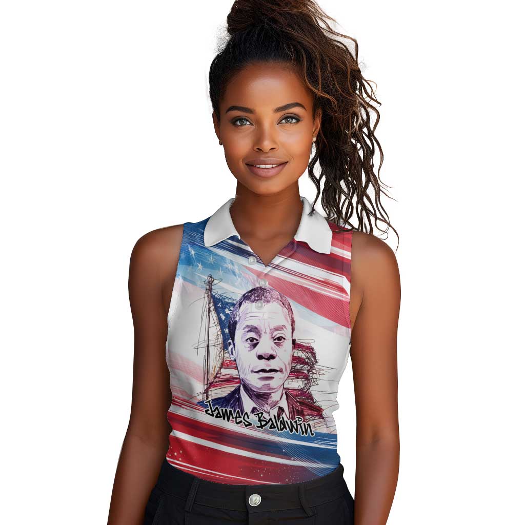 James Baldwin Women Sleeveless Polo Shirt Artistic Portrait Quote on Love and Awareness Civil Rights Tribute - Wonder Print Shop