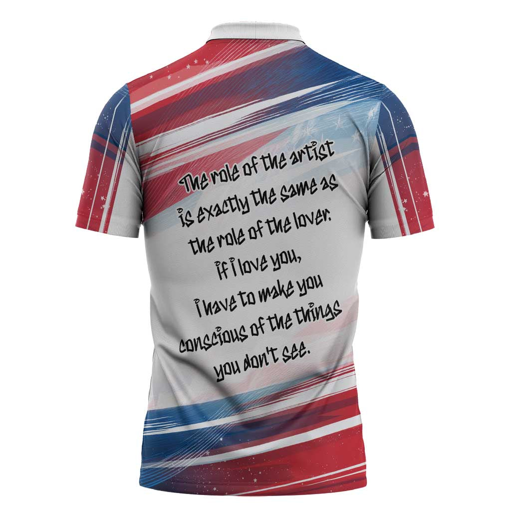 James Baldwin Zipper Polo Shirt Artistic Portrait Quote on Love and Awareness Civil Rights Tribute - Wonder Print Shop