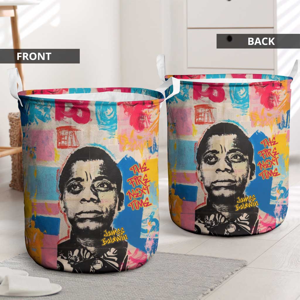 James Baldwin Laundry Basket Colorful Graffiti Style Portrait The Fire Next Time Text Bold Civil Rights Tribute - Wonder Print Shop