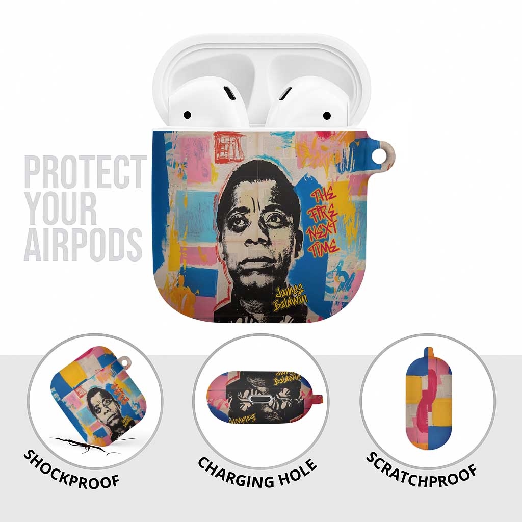 James Baldwin AirPods Case Colorful Graffiti Style Portrait The Fire Next Time Text Bold Civil Rights Tribute - Wonder Print Shop