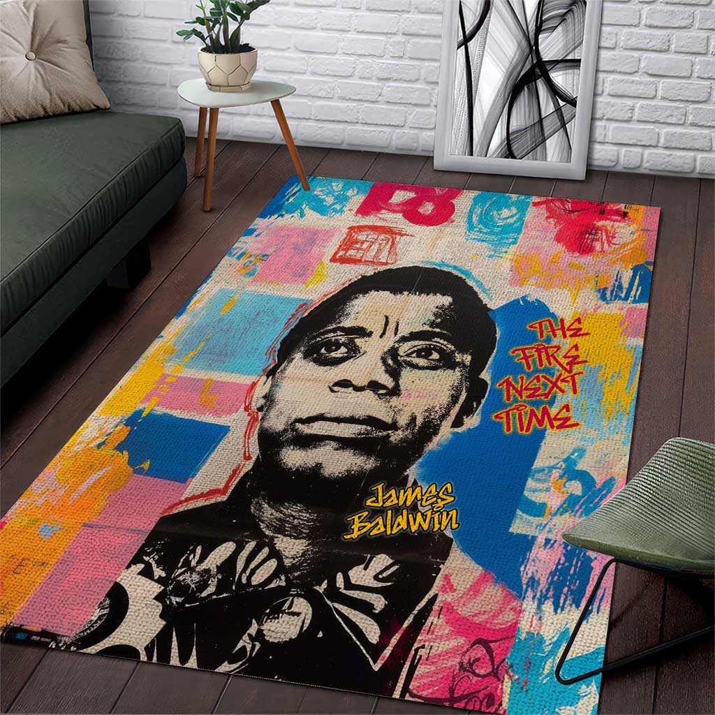 James Baldwin Area Rug Colorful Graffiti Style Portrait The Fire Next Time Text Bold Civil Rights Tribute - Wonder Print Shop