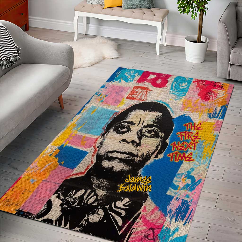 James Baldwin Area Rug Colorful Graffiti Style Portrait The Fire Next Time Text Bold Civil Rights Tribute - Wonder Print Shop