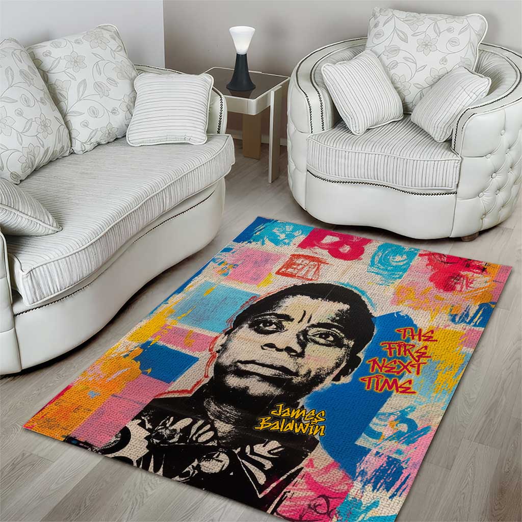 James Baldwin Area Rug Colorful Graffiti Style Portrait The Fire Next Time Text Bold Civil Rights Tribute - Wonder Print Shop