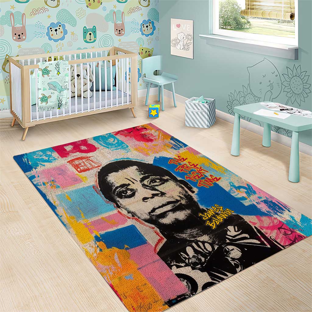 James Baldwin Area Rug Colorful Graffiti Style Portrait The Fire Next Time Text Bold Civil Rights Tribute - Wonder Print Shop