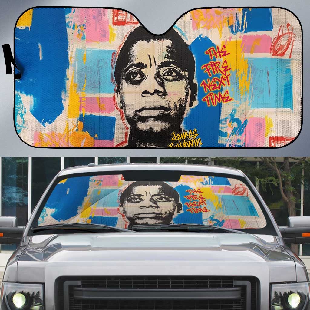 James Baldwin Auto Sun Shade Colorful Graffiti Style Portrait The Fire Next Time Text Bold Civil Rights Tribute - Wonder Print Shop