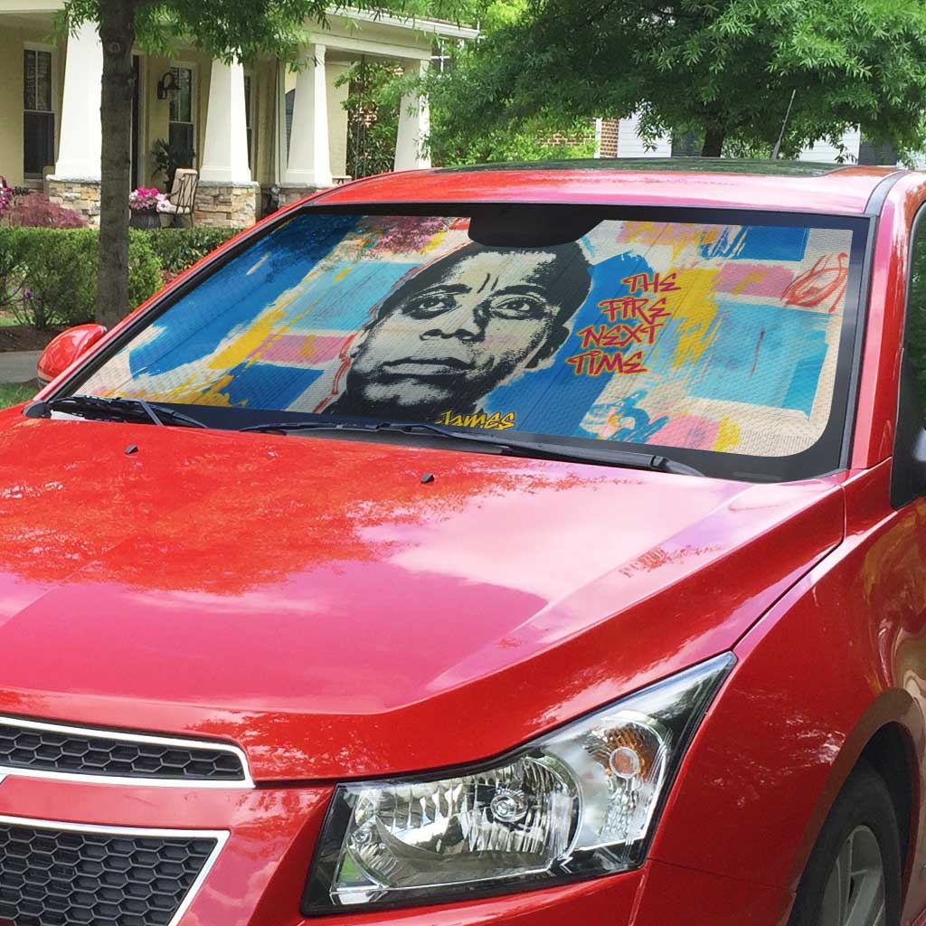 James Baldwin Auto Sun Shade Colorful Graffiti Style Portrait The Fire Next Time Text Bold Civil Rights Tribute - Wonder Print Shop