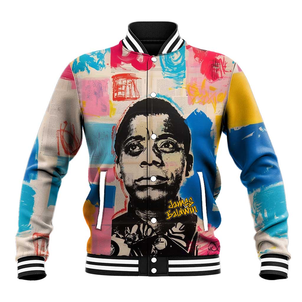 James Baldwin Baseball Jacket Colorful Graffiti Style Portrait The Fire Next Time Text Bold Civil Rights Tribute - Wonder Print Shop