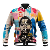James Baldwin Baseball Jacket Colorful Graffiti Style Portrait The Fire Next Time Text Bold Civil Rights Tribute - Wonder Print Shop