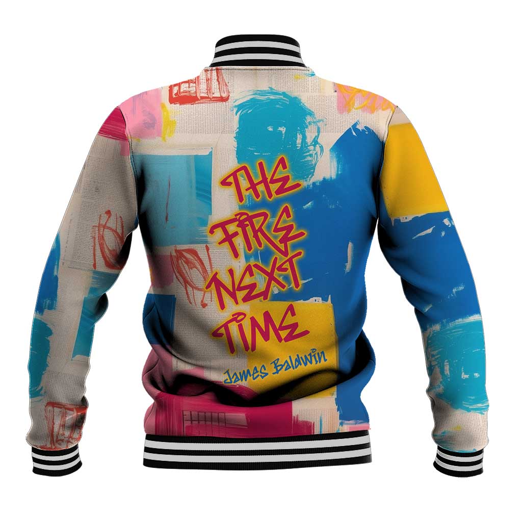 James Baldwin Baseball Jacket Colorful Graffiti Style Portrait The Fire Next Time Text Bold Civil Rights Tribute - Wonder Print Shop