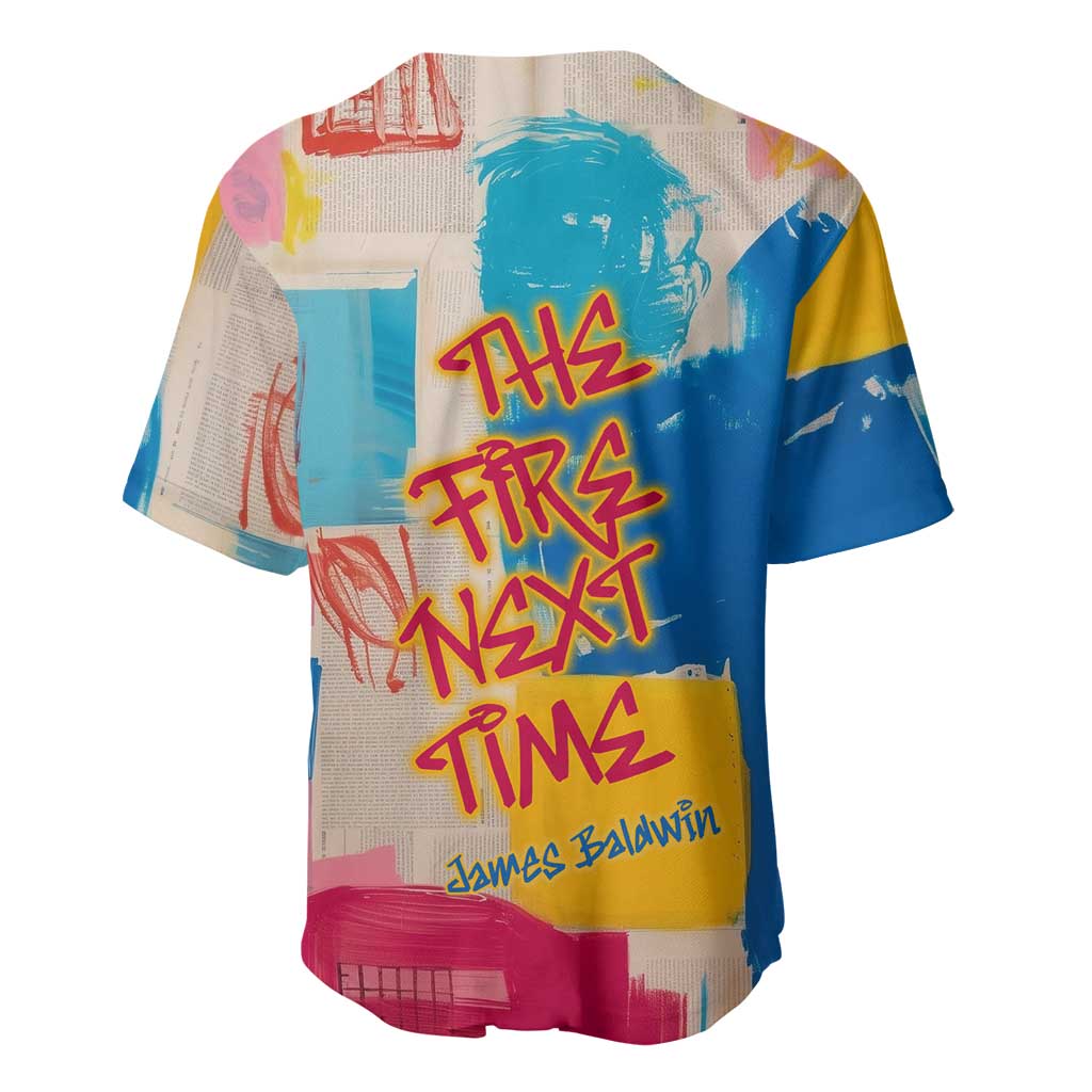James Baldwin Baseball Jersey Colorful Graffiti Style Portrait The Fire Next Time Text Bold Civil Rights Tribute TS04