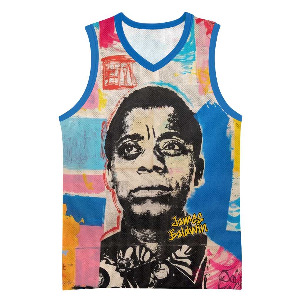 James Baldwin Basketball Jersey Colorful Graffiti Style Portrait The Fire Next Time Text Bold Civil Rights Tribute - Wonder Print Shop