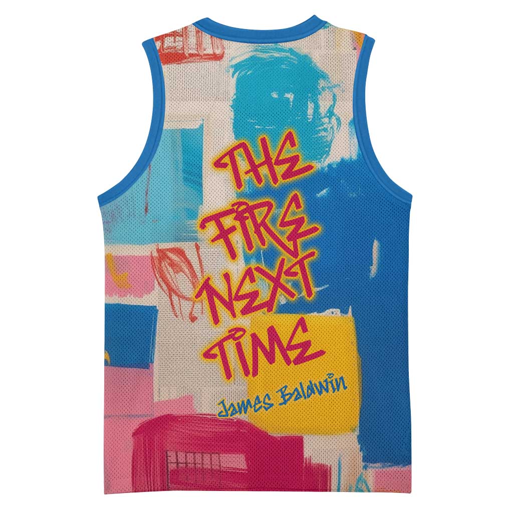 James Baldwin Basketball Jersey Colorful Graffiti Style Portrait The Fire Next Time Text Bold Civil Rights Tribute - Wonder Print Shop