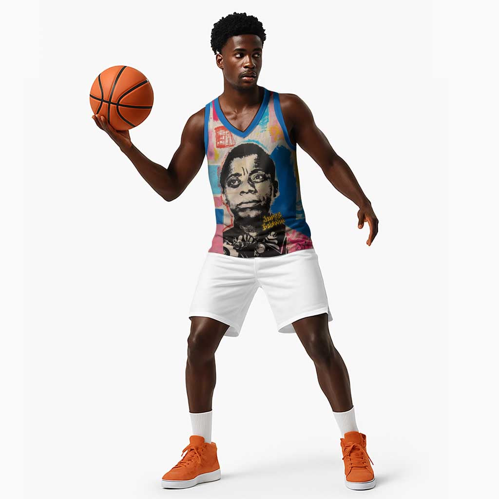James Baldwin Basketball Jersey Colorful Graffiti Style Portrait The Fire Next Time Text Bold Civil Rights Tribute - Wonder Print Shop