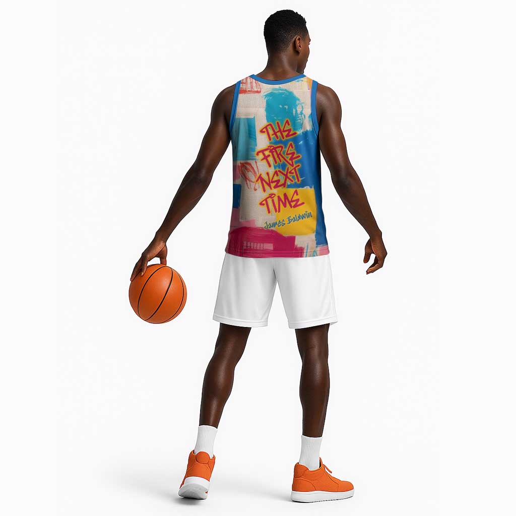 James Baldwin Basketball Jersey Colorful Graffiti Style Portrait The Fire Next Time Text Bold Civil Rights Tribute - Wonder Print Shop