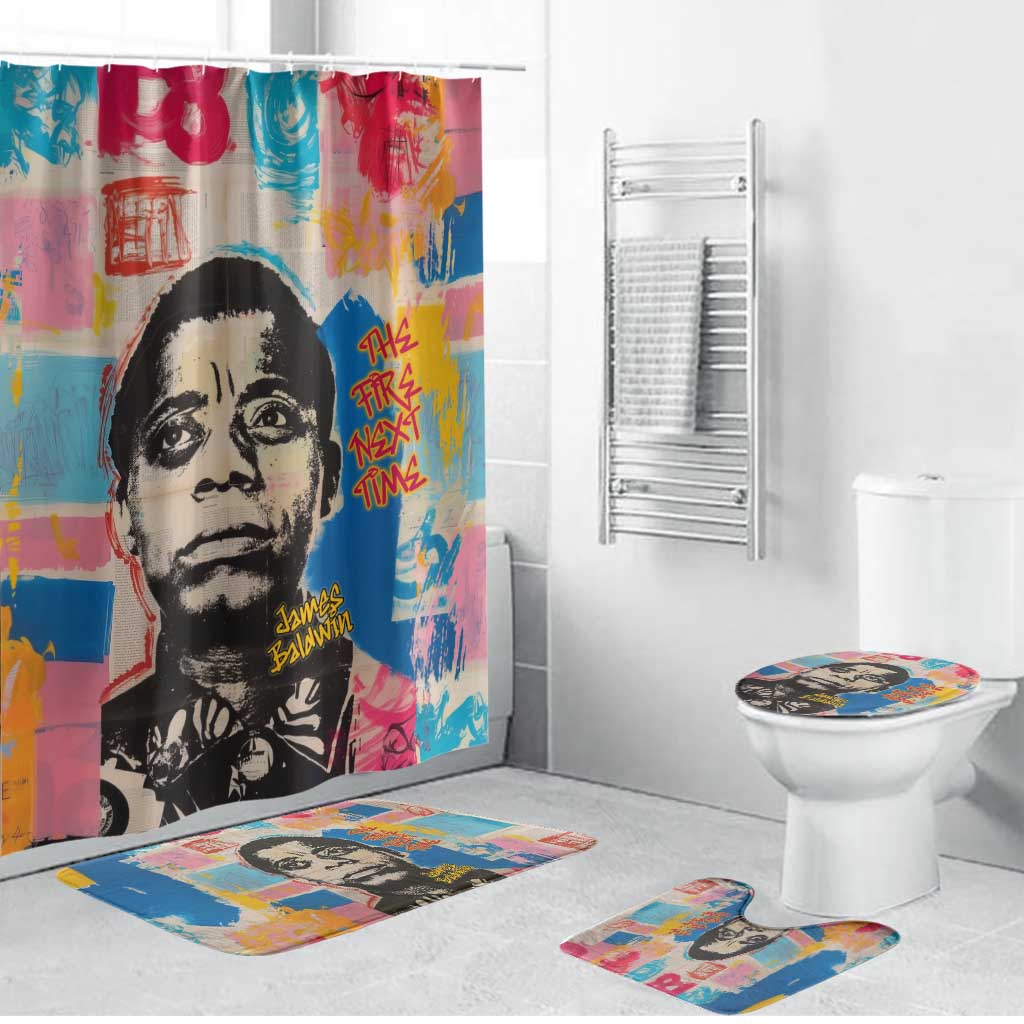 James Baldwin Bathroom Set Colorful Graffiti Style Portrait The Fire Next Time Text Bold Civil Rights Tribute - Wonder Print Shop