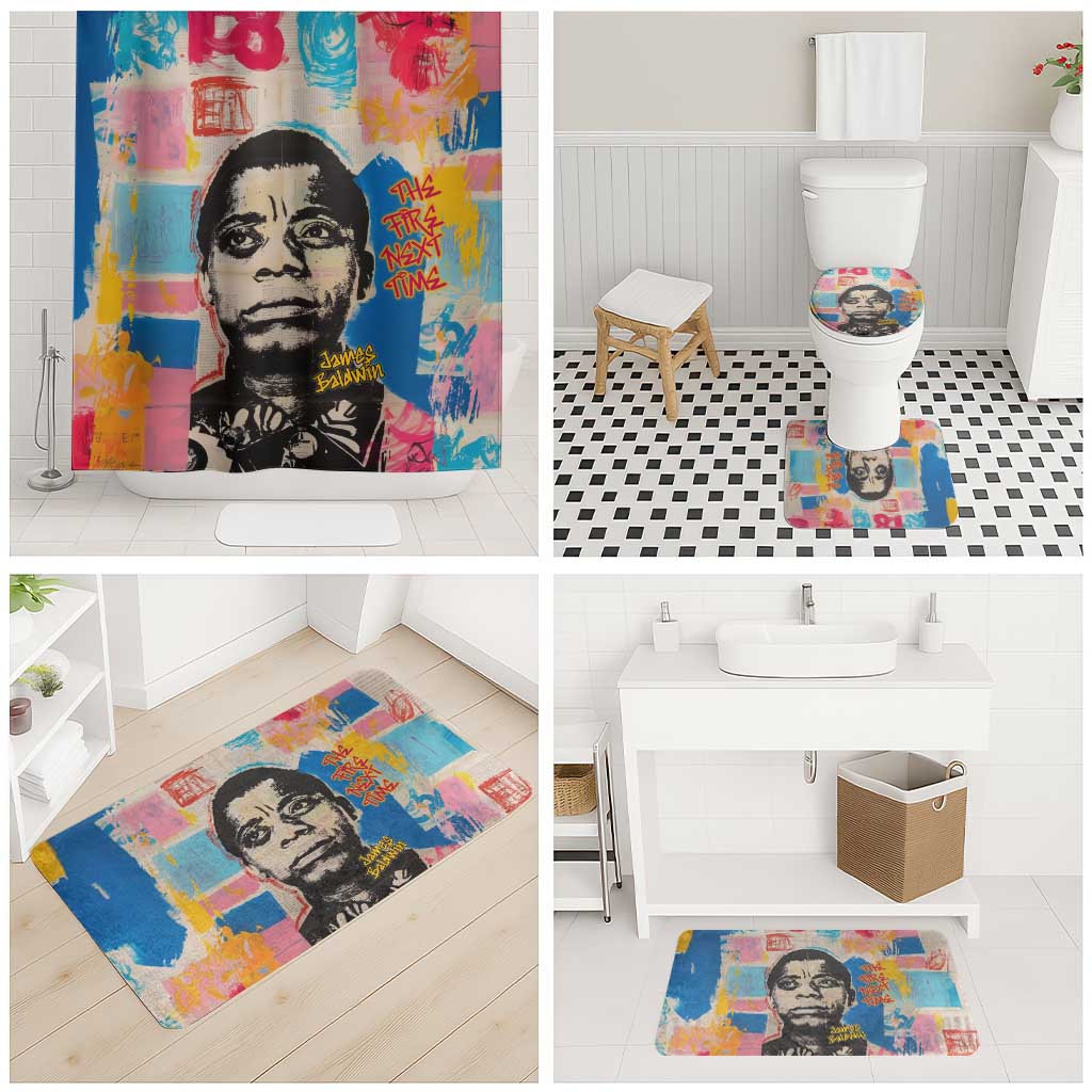 James Baldwin Bathroom Set Colorful Graffiti Style Portrait The Fire Next Time Text Bold Civil Rights Tribute - Wonder Print Shop