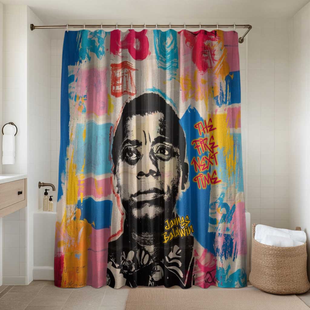 James Baldwin Bathroom Set Colorful Graffiti Style Portrait The Fire Next Time Text Bold Civil Rights Tribute - Wonder Print Shop