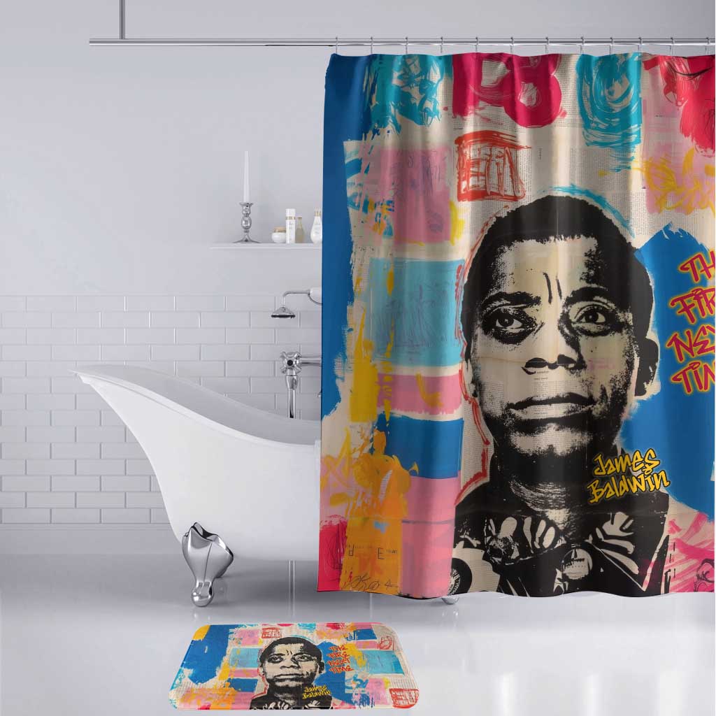 James Baldwin Bathroom Set Colorful Graffiti Style Portrait The Fire Next Time Text Bold Civil Rights Tribute - Wonder Print Shop