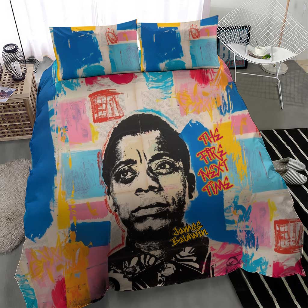 James Baldwin Bedding Set Colorful Graffiti Style Portrait The Fire Next Time Text Bold Civil Rights Tribute - Wonder Print Shop