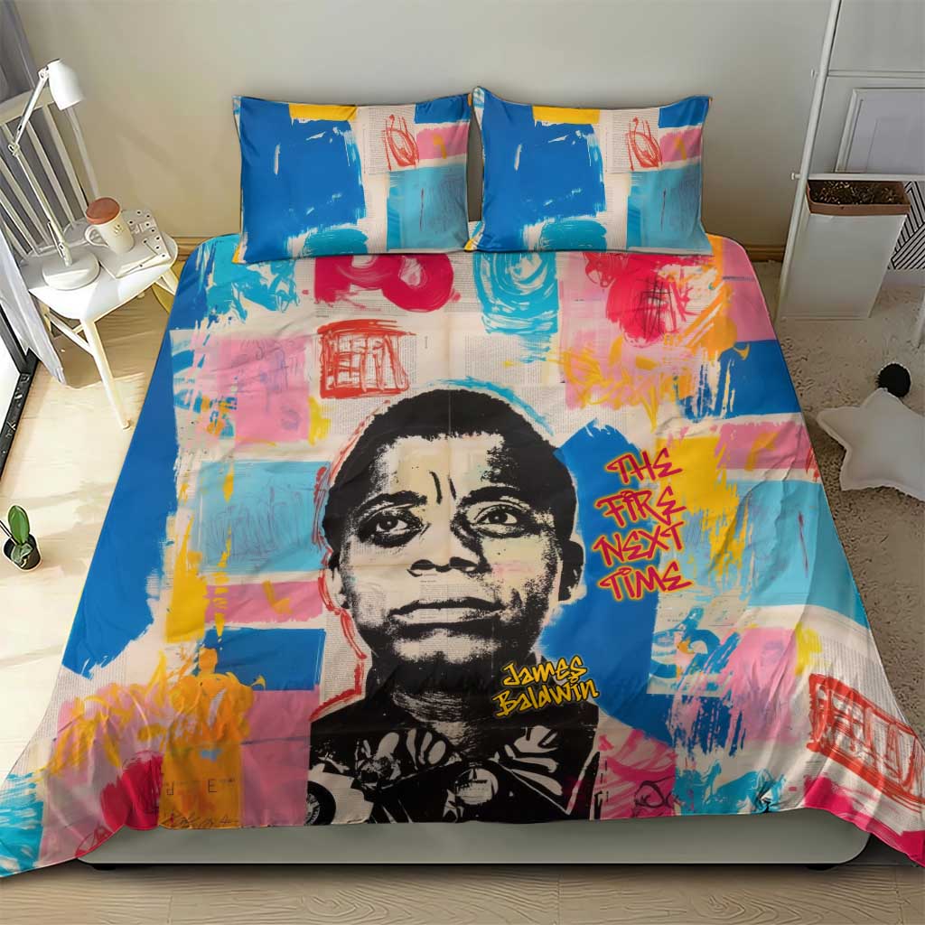 James Baldwin Bedding Set Colorful Graffiti Style Portrait The Fire Next Time Text Bold Civil Rights Tribute - Wonder Print Shop