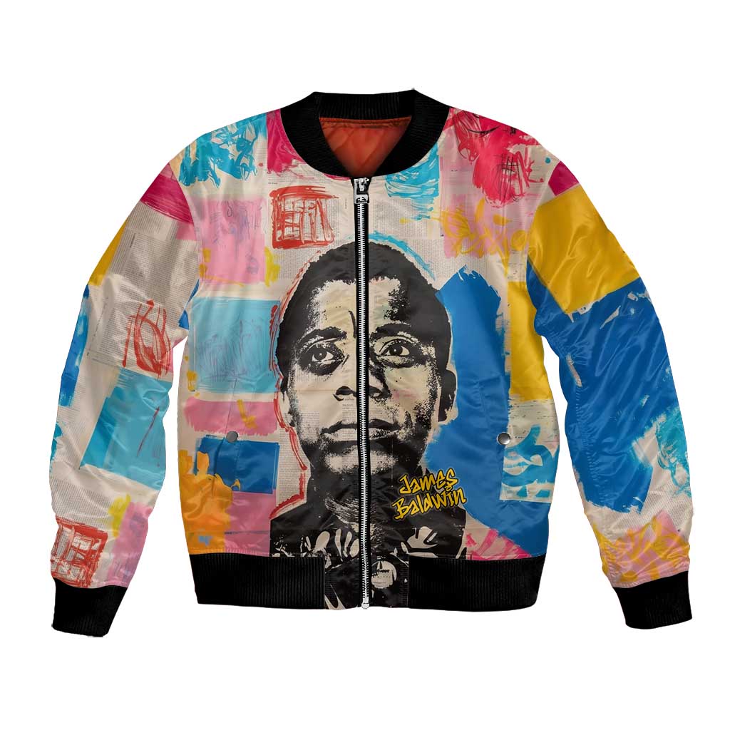 James Baldwin Bomber Jacket Colorful Graffiti Style Portrait The Fire Next Time Text Bold Civil Rights Tribute - Wonder Print Shop