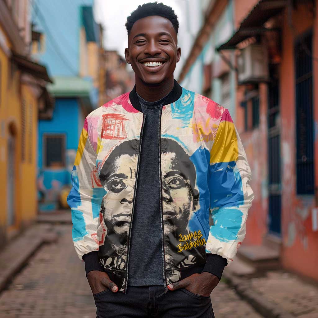 James Baldwin Bomber Jacket Colorful Graffiti Style Portrait The Fire Next Time Text Bold Civil Rights Tribute - Wonder Print Shop