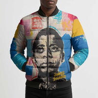 James Baldwin Bomber Puffer Jacket Colorful Graffiti Style Portrait The Fire Next Time Text Bold Civil Rights Tribute - Wonder Print Shop