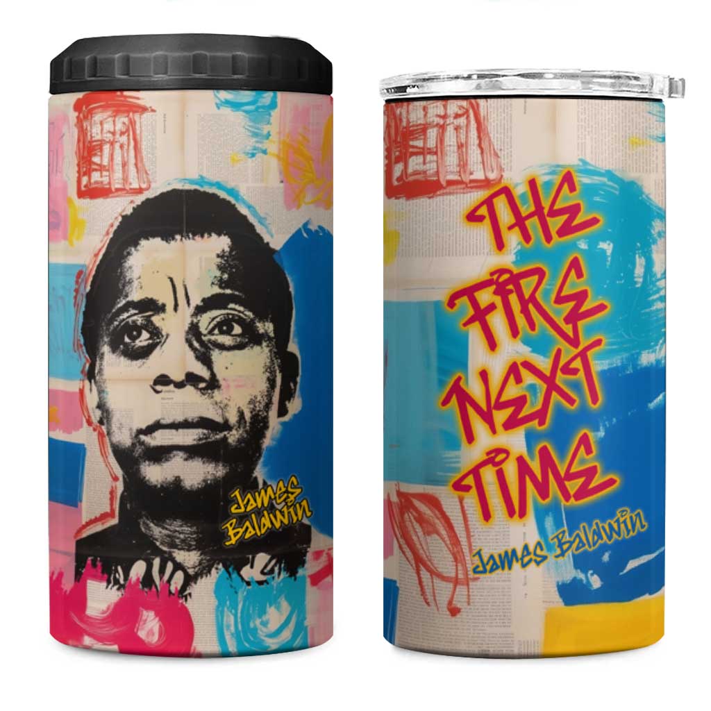 James Baldwin 4 in 1 Can Cooler Tumbler Colorful Graffiti Style Portrait The Fire Next Time Text Bold Civil Rights Tribute - Wonder Print Shop