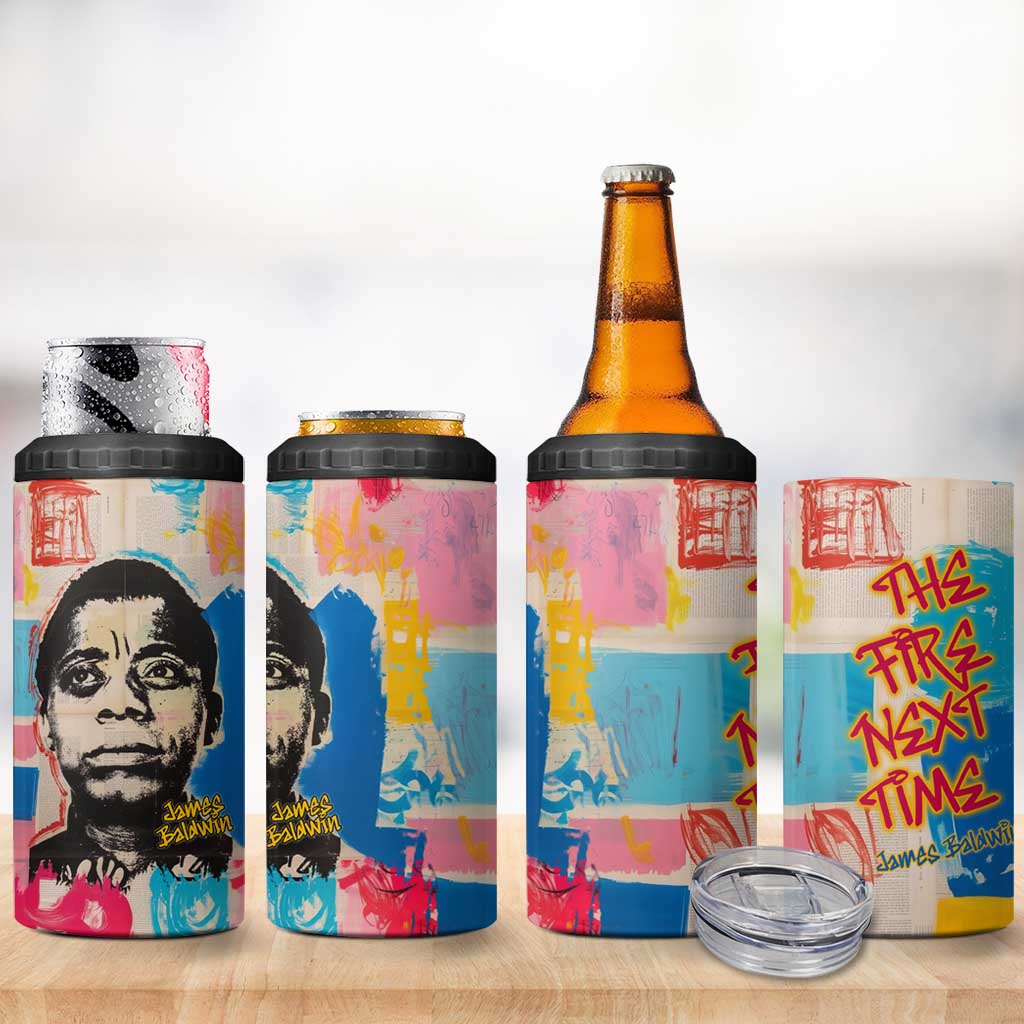 James Baldwin 4 in 1 Can Cooler Tumbler Colorful Graffiti Style Portrait The Fire Next Time Text Bold Civil Rights Tribute - Wonder Print Shop