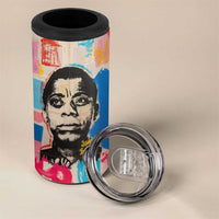 James Baldwin 4 in 1 Can Cooler Tumbler Colorful Graffiti Style Portrait The Fire Next Time Text Bold Civil Rights Tribute - Wonder Print Shop