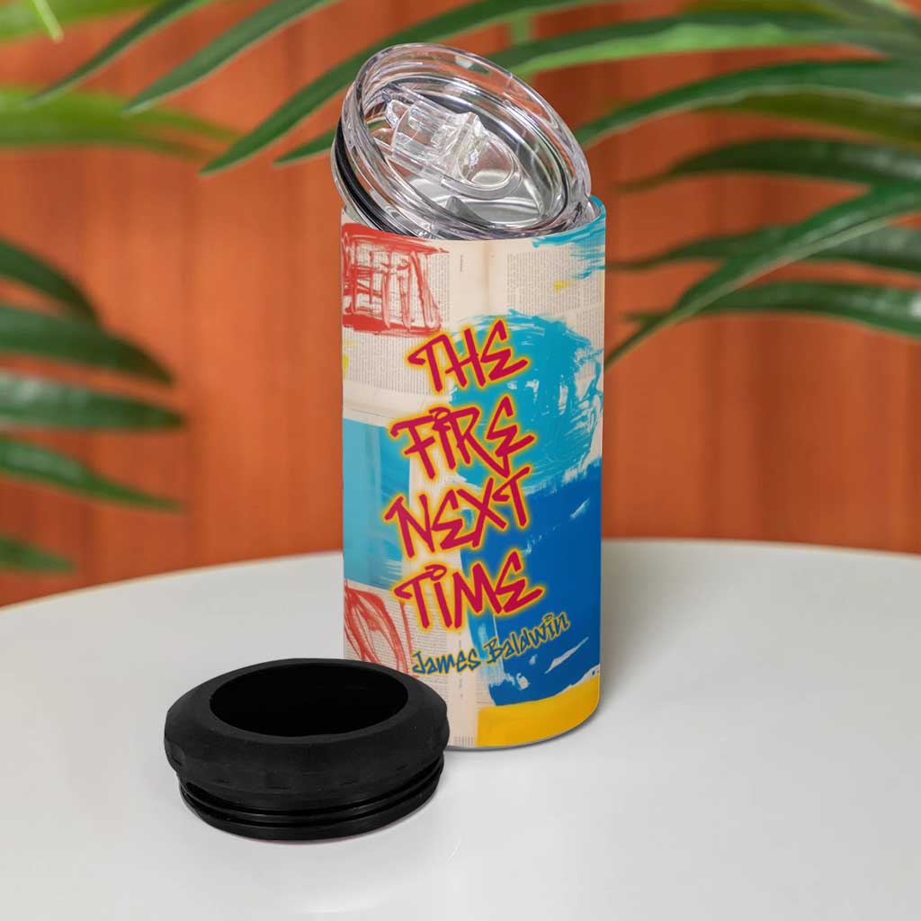 James Baldwin 4 in 1 Can Cooler Tumbler Colorful Graffiti Style Portrait The Fire Next Time Text Bold Civil Rights Tribute - Wonder Print Shop