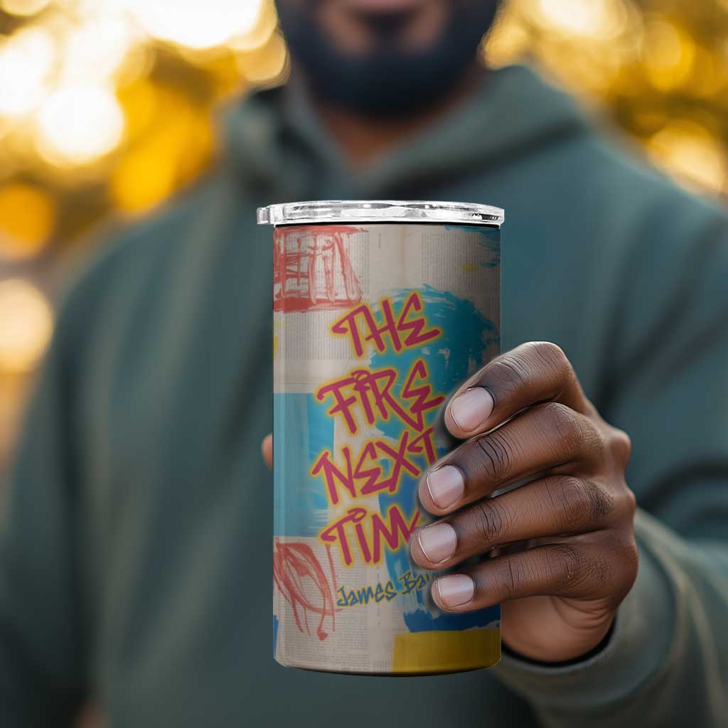 James Baldwin 4 in 1 Can Cooler Tumbler Colorful Graffiti Style Portrait The Fire Next Time Text Bold Civil Rights Tribute - Wonder Print Shop