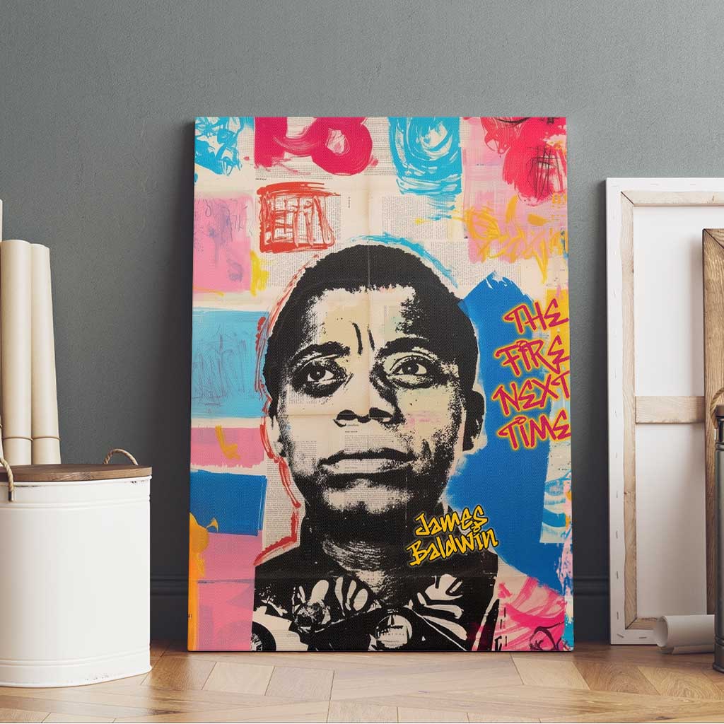 James Baldwin Canvas Wall Art Colorful Graffiti Style Portrait The Fire Next Time Text Bold Civil Rights Tribute - Wonder Print Shop