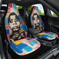 James Baldwin Car Seat Cover Colorful Graffiti Style Portrait The Fire Next Time Text Bold Civil Rights Tribute - Wonder Print Shop