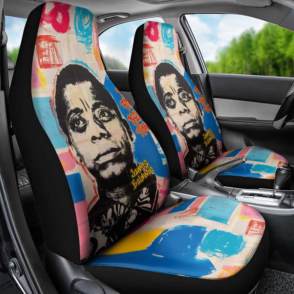 James Baldwin Car Seat Cover Colorful Graffiti Style Portrait The Fire Next Time Text Bold Civil Rights Tribute - Wonder Print Shop