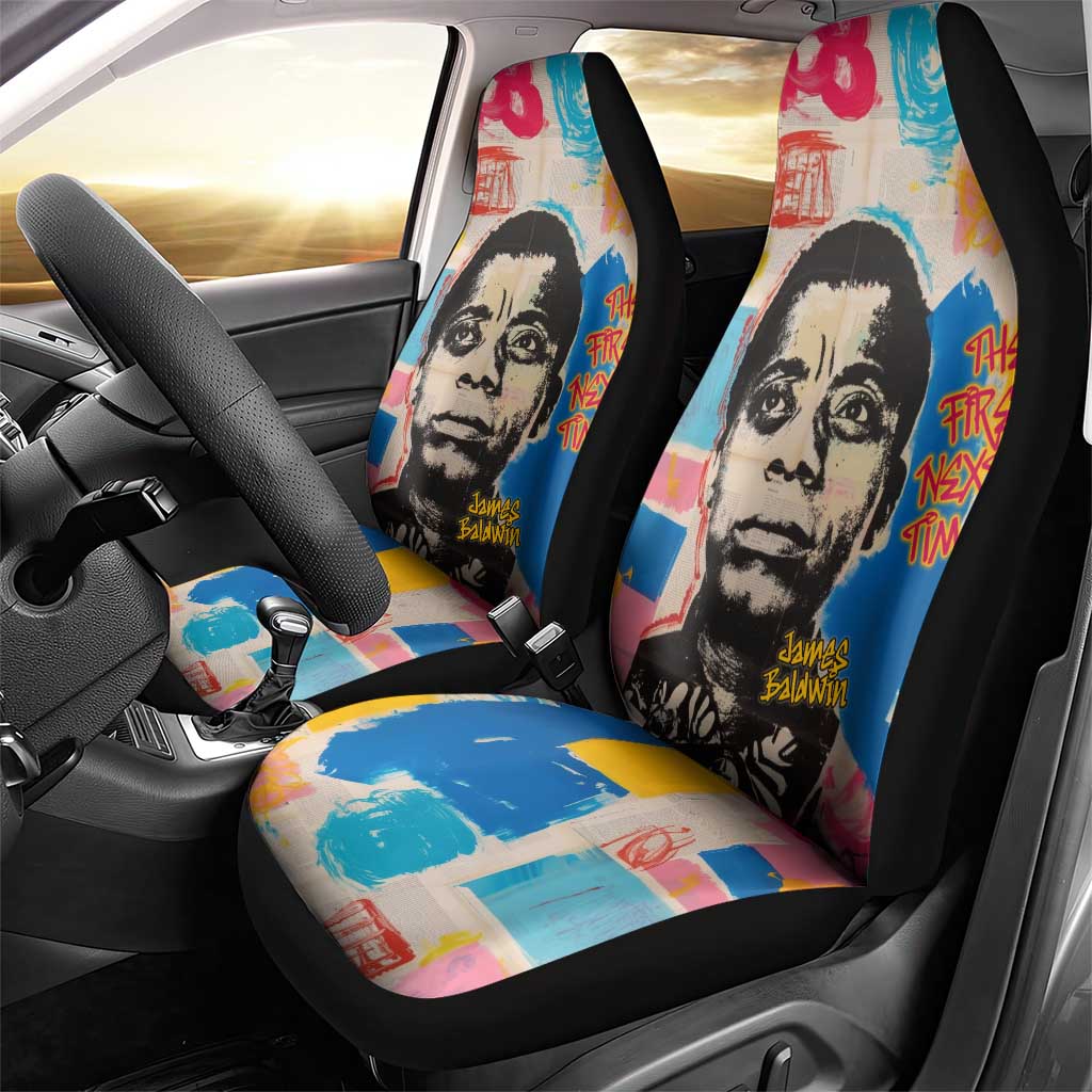 James Baldwin Car Seat Cover Colorful Graffiti Style Portrait The Fire Next Time Text Bold Civil Rights Tribute - Wonder Print Shop