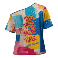 James Baldwin Cross Shoulder Shirt Colorful Graffiti Style Portrait The Fire Next Time Text Bold Civil Rights Tribute - Wonder Print Shop