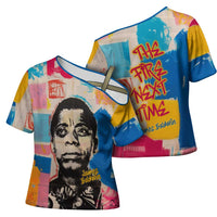 James Baldwin Cross Shoulder Shirt Colorful Graffiti Style Portrait The Fire Next Time Text Bold Civil Rights Tribute - Wonder Print Shop