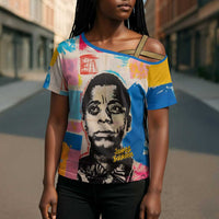 James Baldwin Cross Shoulder Shirt Colorful Graffiti Style Portrait The Fire Next Time Text Bold Civil Rights Tribute - Wonder Print Shop